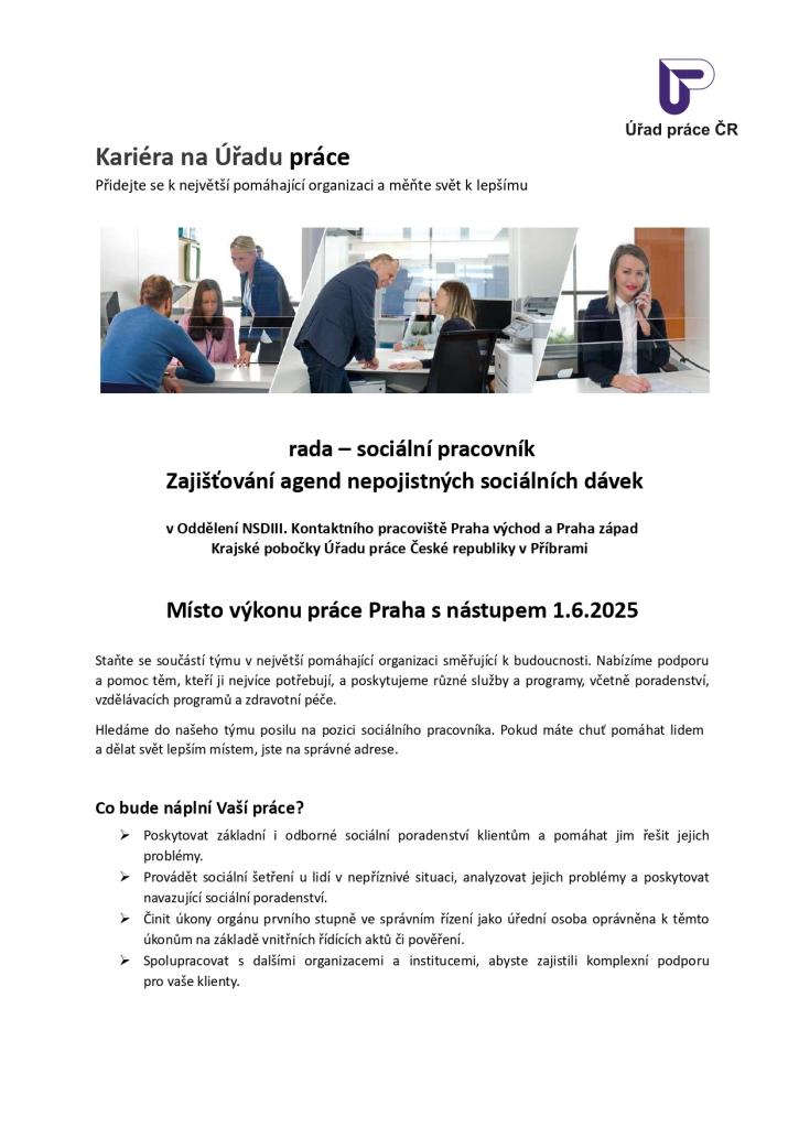 úřad práce hledá zaměstnance na pozici sociálního pracovníka 