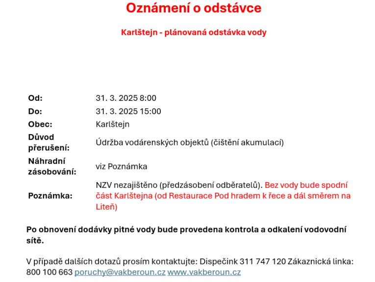odstavka vody